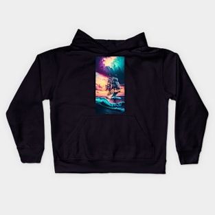 Sailing ship on hard weather Kids Hoodie